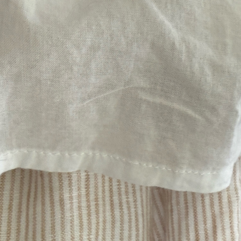 Striped Tan and White Linen Caftan, lined in cotton - Picture 9 of 10